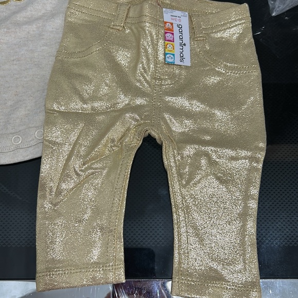 Baby girls 0-3 month new NWT penguin long sleeve onesie foil metallic shine pant - Picture 3 of 4